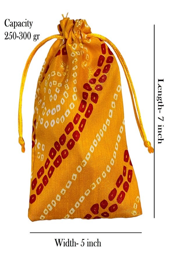 Moira 12pcs 5X7 inch Small Size Bandhej Silk Potli for Gifting, Jewellery Storage, Shagun, Coin Packing (Yellow) - Image 2